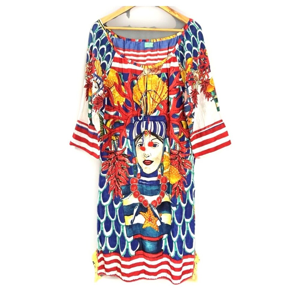 Antica Sartoria by Giacomo Cinque Kaftan Dress Cover-up M/L Colorful Beach Artsy